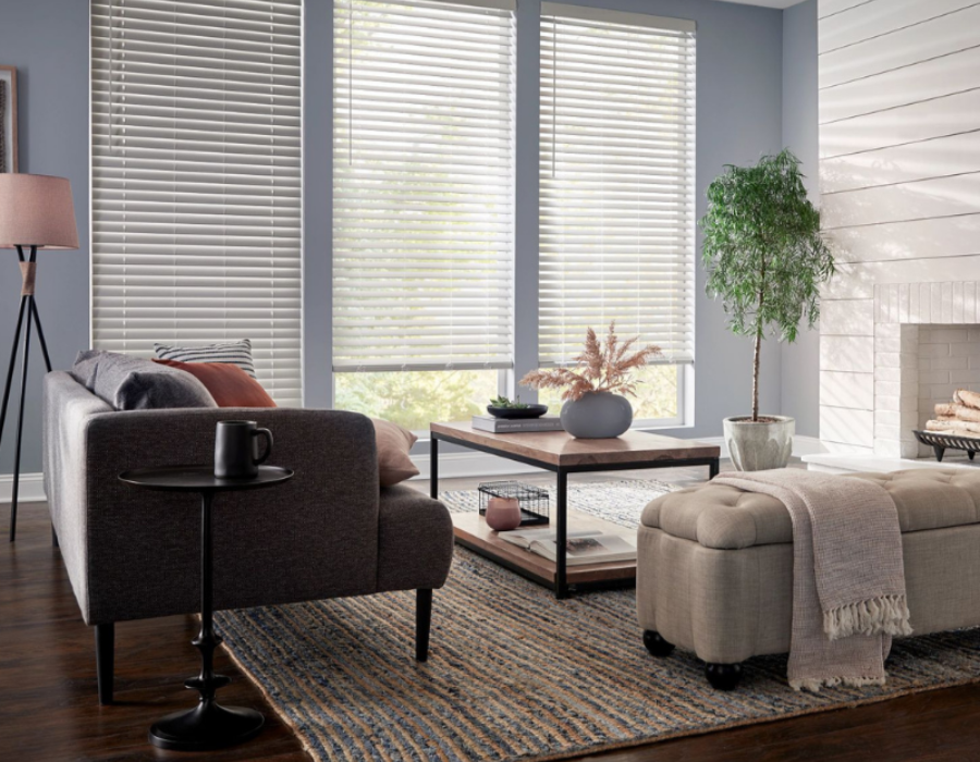Elegant interior window coverings with stylish blinds in a contemporary home